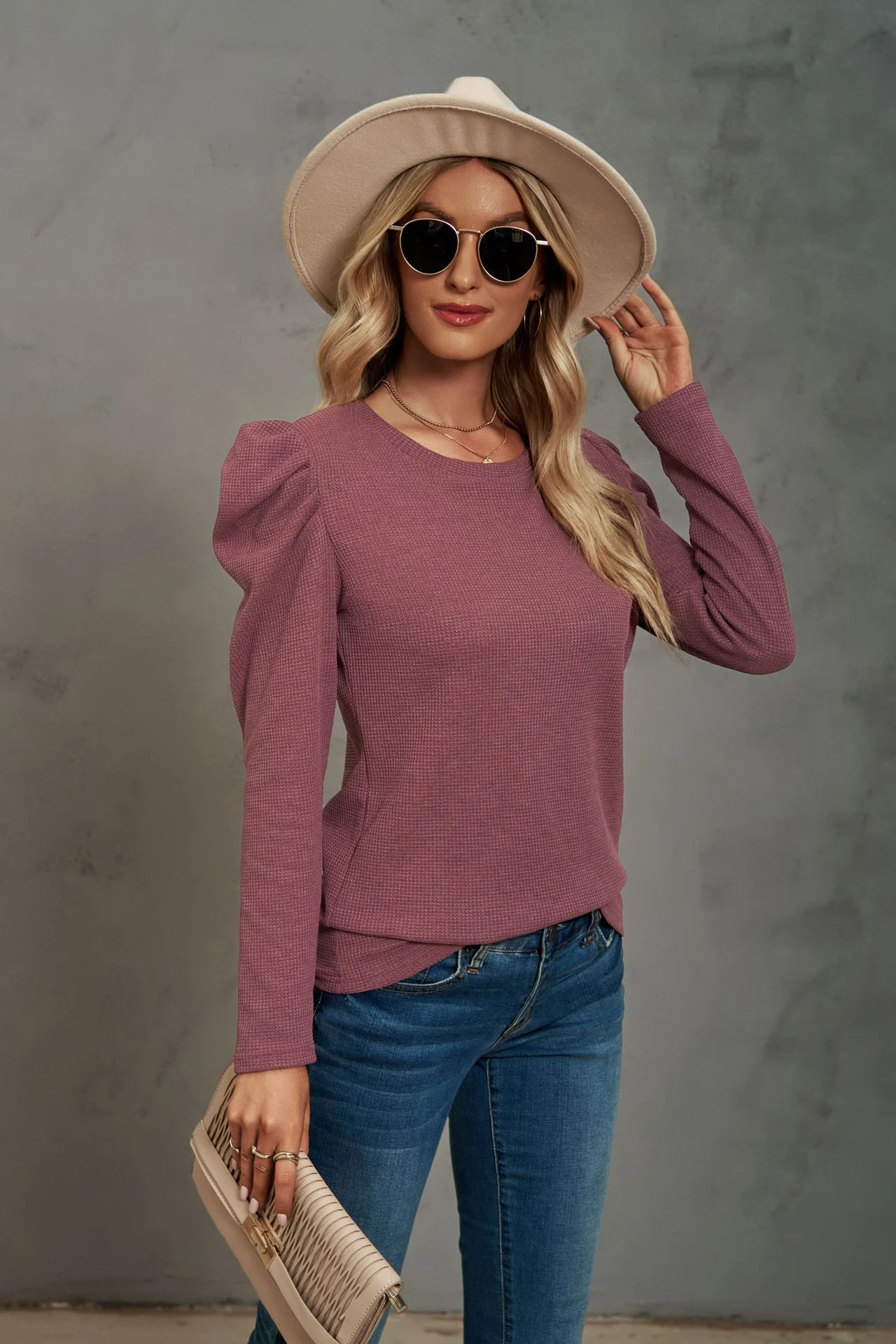 Title 3, Blusa feminina manga longa com costura plissada...