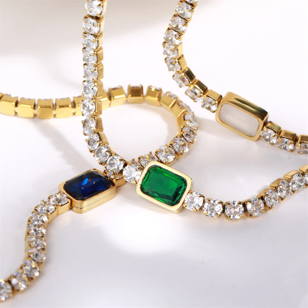 Colar de tênis europeu e americano de aço titânio com zircônia esmeralda, gargantilha elegante e moderna, perfeita para mulheres. — foto 10