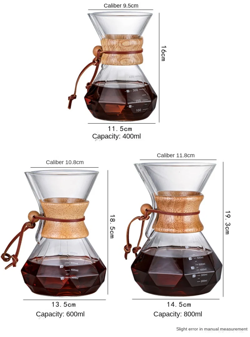 Hand-Made Diamond-shaped Glass Coffee Drip Pot Filter Cup With Wood Chip Scale for Brewing — photo 5