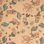 Tecido de cortiça com estampa de sereia e fundo floral, perfeito para artesanato e projetos criativos. Adicione um toque divertido e único! — foto 3