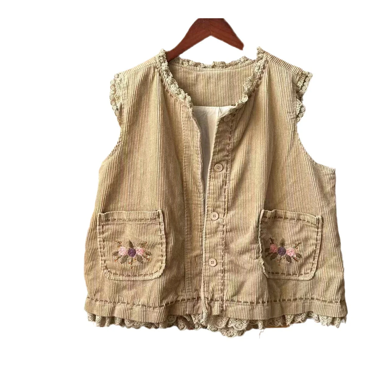 Gilet Autunnale Stile Mori da Donna con Ricamo Taschino, adatto per Outdoor e abbinabile con tutto, perfetto per un look versatile e alla moda. — foto 2