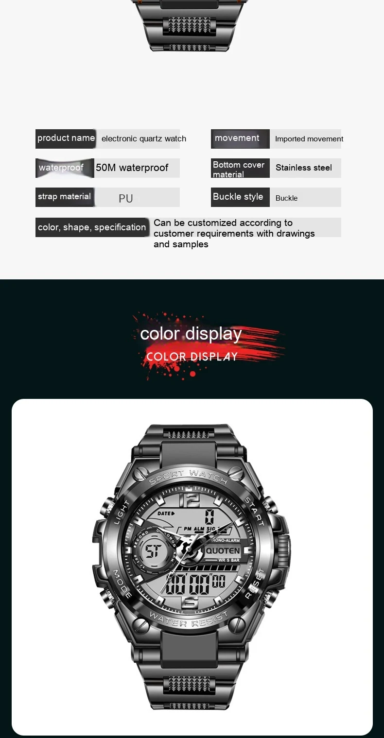 Impermeable deportes electrónicos de cuarzo relojes Tendencias comerciales Mira multifunción — foto 7
