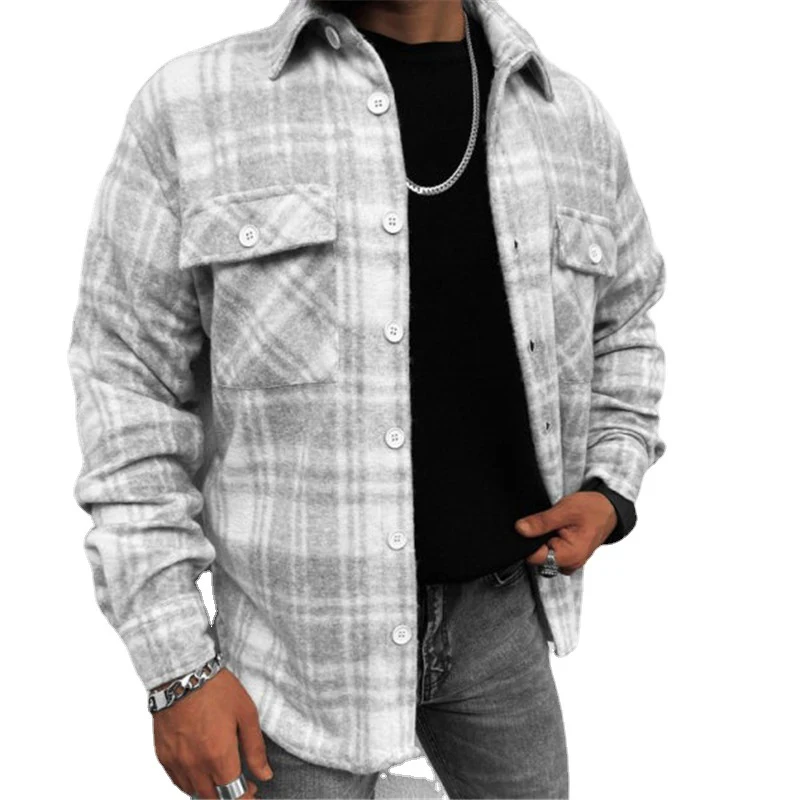 Camisa masculina de manga longa com lapela, bolso duplo com aba e estampa xadrez. Conforto, estilo e praticidade em uma só peça. — foto 3