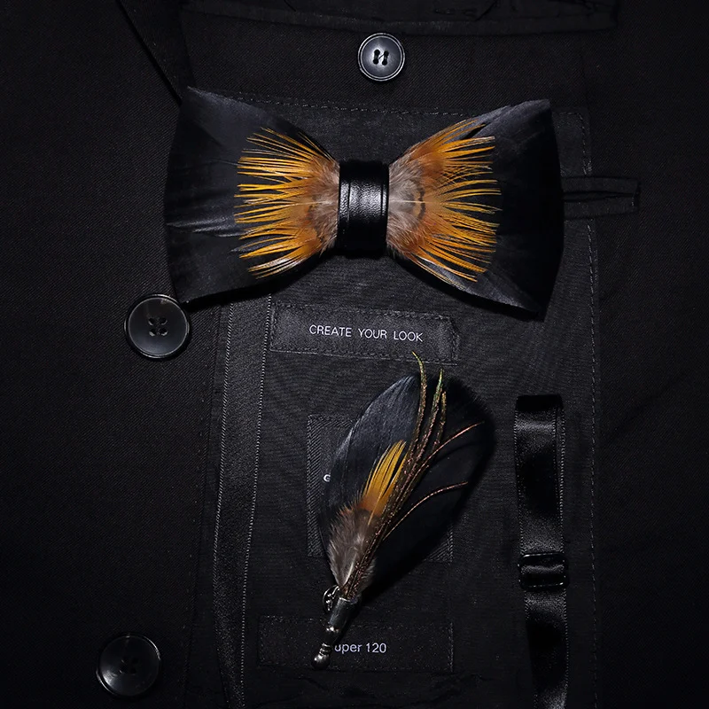Gravata borboleta de pena para noivos e padrinhos, broche floral, alfinete de lapela, acessório estiloso e elegante. — foto 26