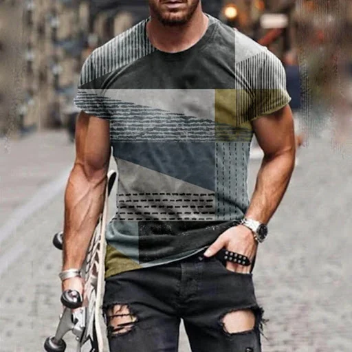 Title 2, Mens 3D Digital Printing Sports Casual Loose T...