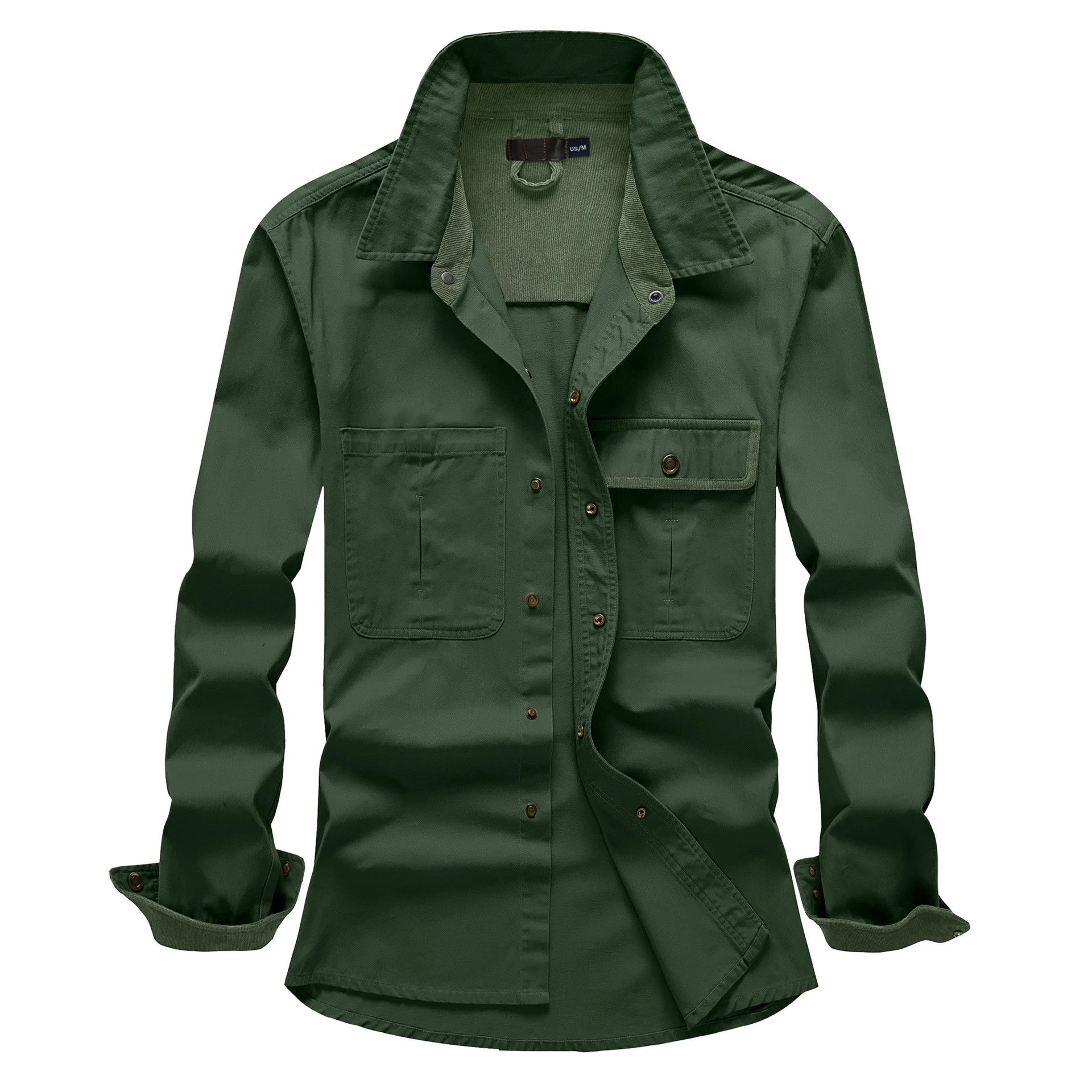Men's Workwear Washed Cotton Shirt Solid Color Lapel Long Sleeve for comfort and durability, perfect for various work en — photo 3