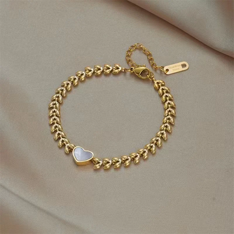 Title 8, Pulseira feminina de aço titânio 18K dourado, d...