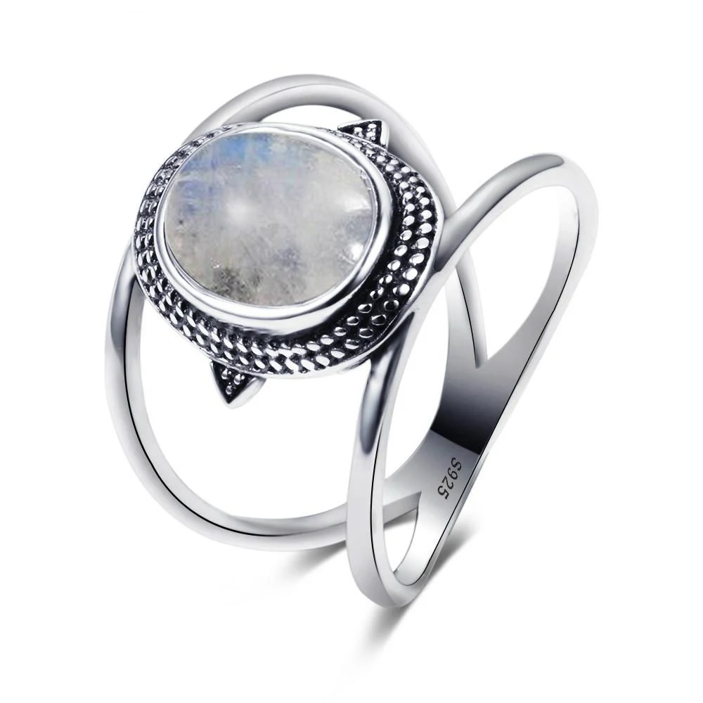 Anel de pedra da lua arco-íris Fashion Personality. Realce sua personalidade e estilo com a beleza mística desta joia única. — foto 7