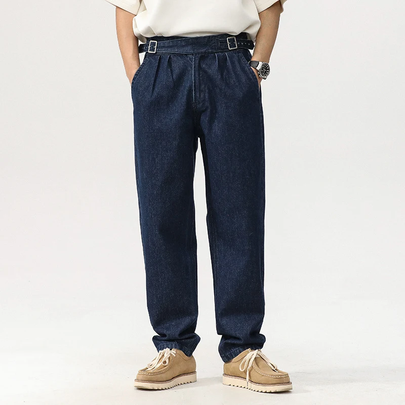 Men's Blue Denim Straight High Waist Jeans offer a comfortable, stylish fit. These jeans provide a classic look, perfect — photo 4