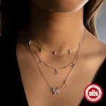 Corrente clavicular dupla para mulheres com borboleta turquesa, diamantes e design elegante, realçando o colo e o estilo. — foto 4