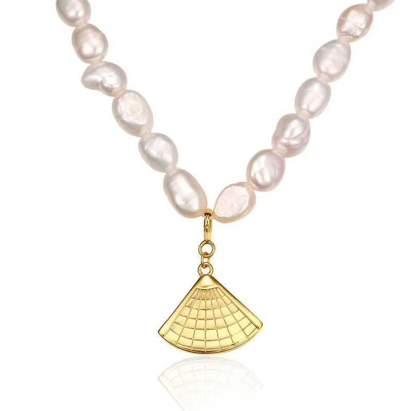 Colar de pérola de concha em prata esterlina para mulheres. Adicione sofisticação atemporal ao seu visual. Um acessório essencial. — foto 2