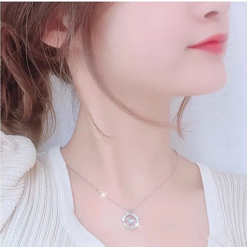 Colar com pingente de pena banhado a prata 925, contas redondas de pedra da lua, joia choker, presente delicado e elegante. — foto 8