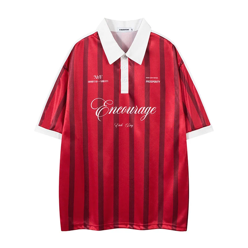 Camiseta Polo Deportiva Retro Digital a Rayas Cuello Solapa Suelto Manga Corta Disfruta el estilo vintage con comodidad y frescura ideal para el verano — foto 4