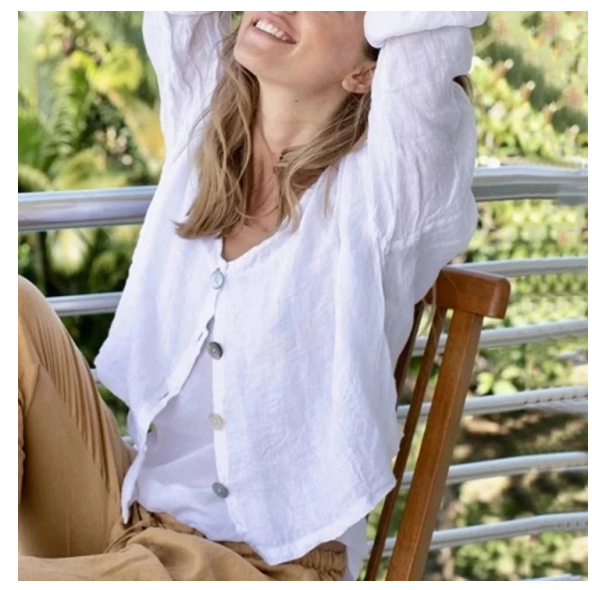 Zomervest effen kleur V-hals losse lange mouwen — foto 3