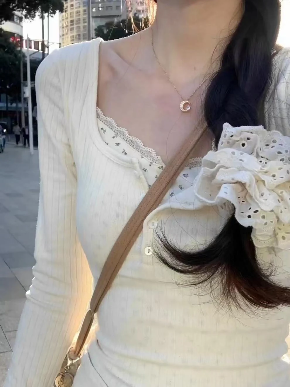 Title 7, Kadın Moda Dantel Kenarlı Slim Fit Patchwork Al...
