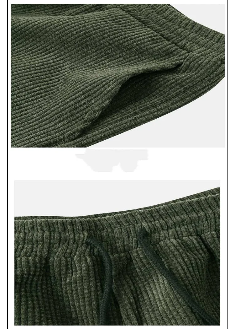Conjunto casual masculino de verão em veludo cotelê liso, novo, com gola de camisa e shorts. Comércio exterior, pronta entrega. Conforto e estilo. — foto 3