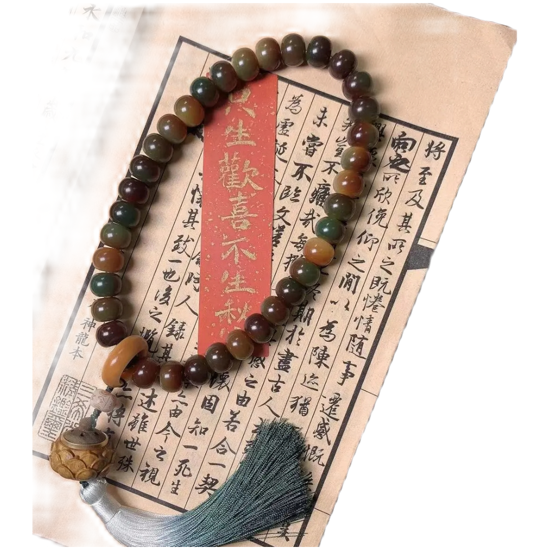 Pulseira Bodhi Green Sândalo com círculo duplo e bolsa de incenso portátil. Ideal para meditação, relaxamento e bem-estar espiritual. — foto 4