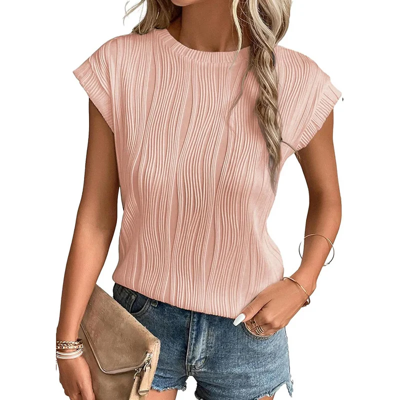Moda feminina tops gola redonda manga super curta camiseta de verão de cor sólida — foto 20