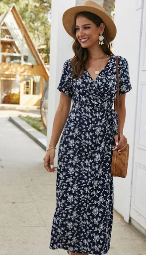 Title 9, European And American Summer Printed V-neck Dress