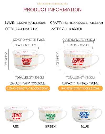 Title 5, Japanese Creative Ceramic Instant Noodle Bowl W...