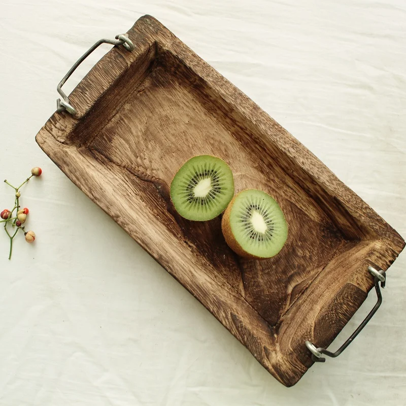 Title 9, Retro Rectangular Wooden Fruit Tray Old Plate S...