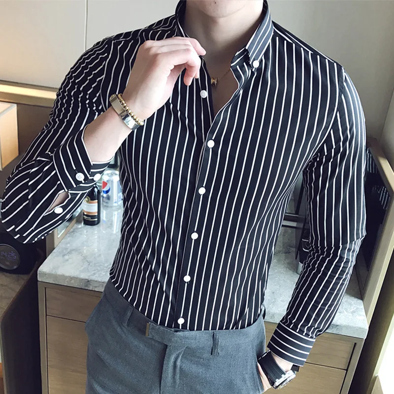 Men's Striped Long Sleeve Shirt Slim Fit Fashion Casual wear offering a modern look, comfortable fit, and versatility fo — photo 7