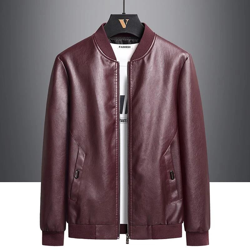 Casaco masculino de couro casual, outono inverno, gola alta, plus size, veludo acolchoado, grosso, para aquecer. — foto 2