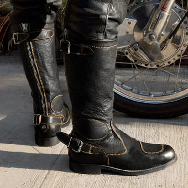 Title 3, Mens Large Motorcycle Boots with High Metal Trim