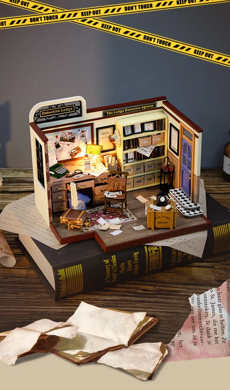 Quebra-Cabeça 3D Mini Agência de Detetives Mágica Criativa Feito à Mão. Construa sua cena de investigação, um presente divertido e educativo para todas as idades. — foto 16
