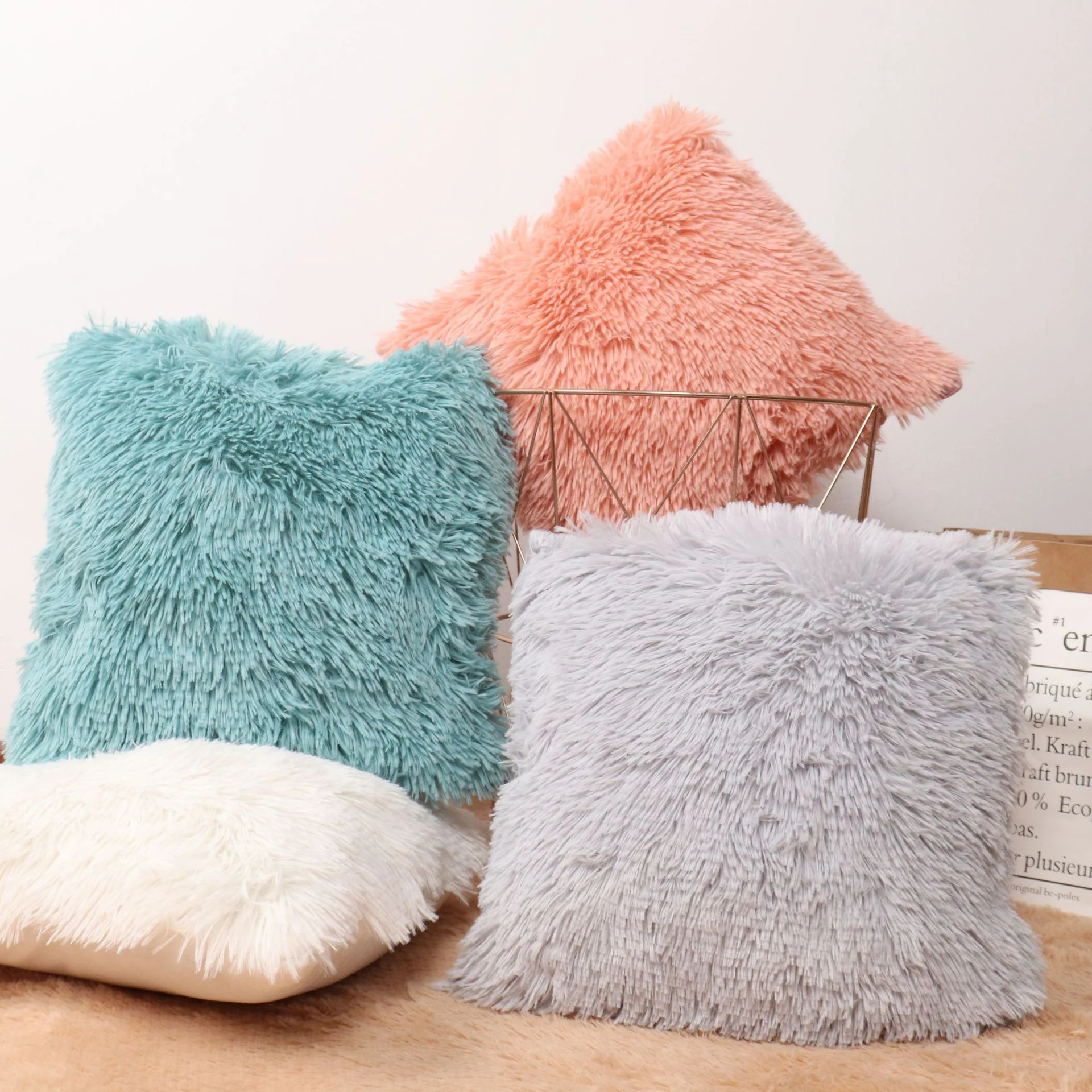 Title 1, Solid color simple crystal plush pillow for com...
