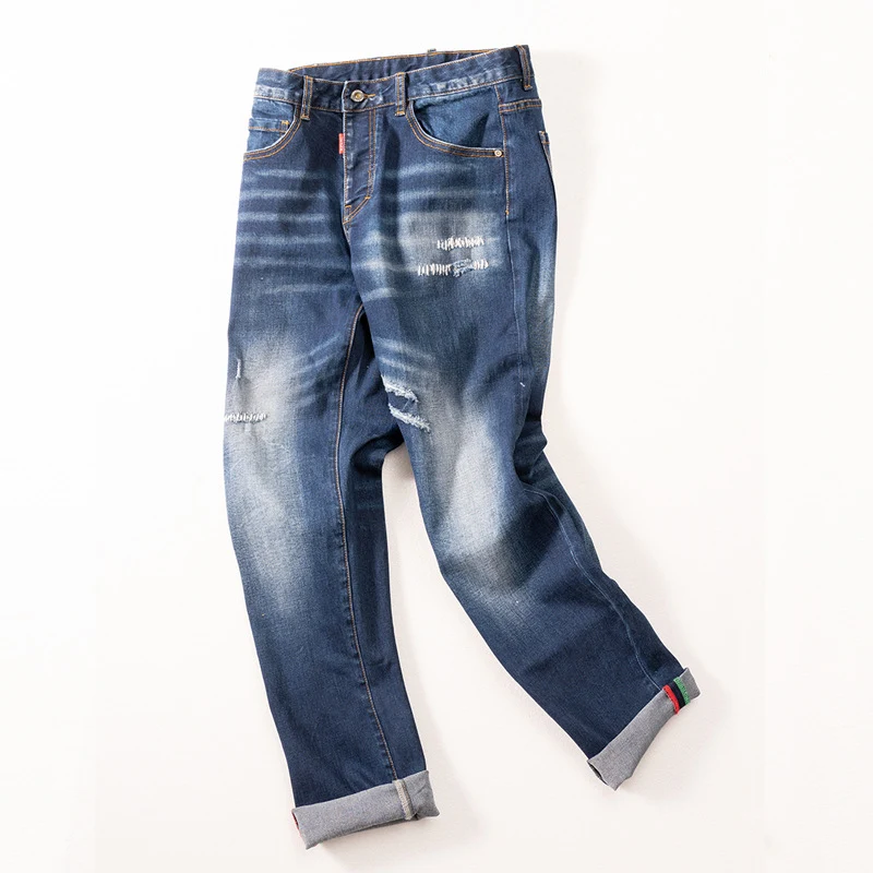 Title 2, Heren Straight Long Pants met Versleten Witte G...