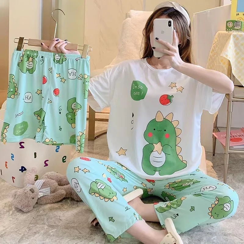 Title 1, Womens Summer Three-piece Pajama Set, Thin Sho...