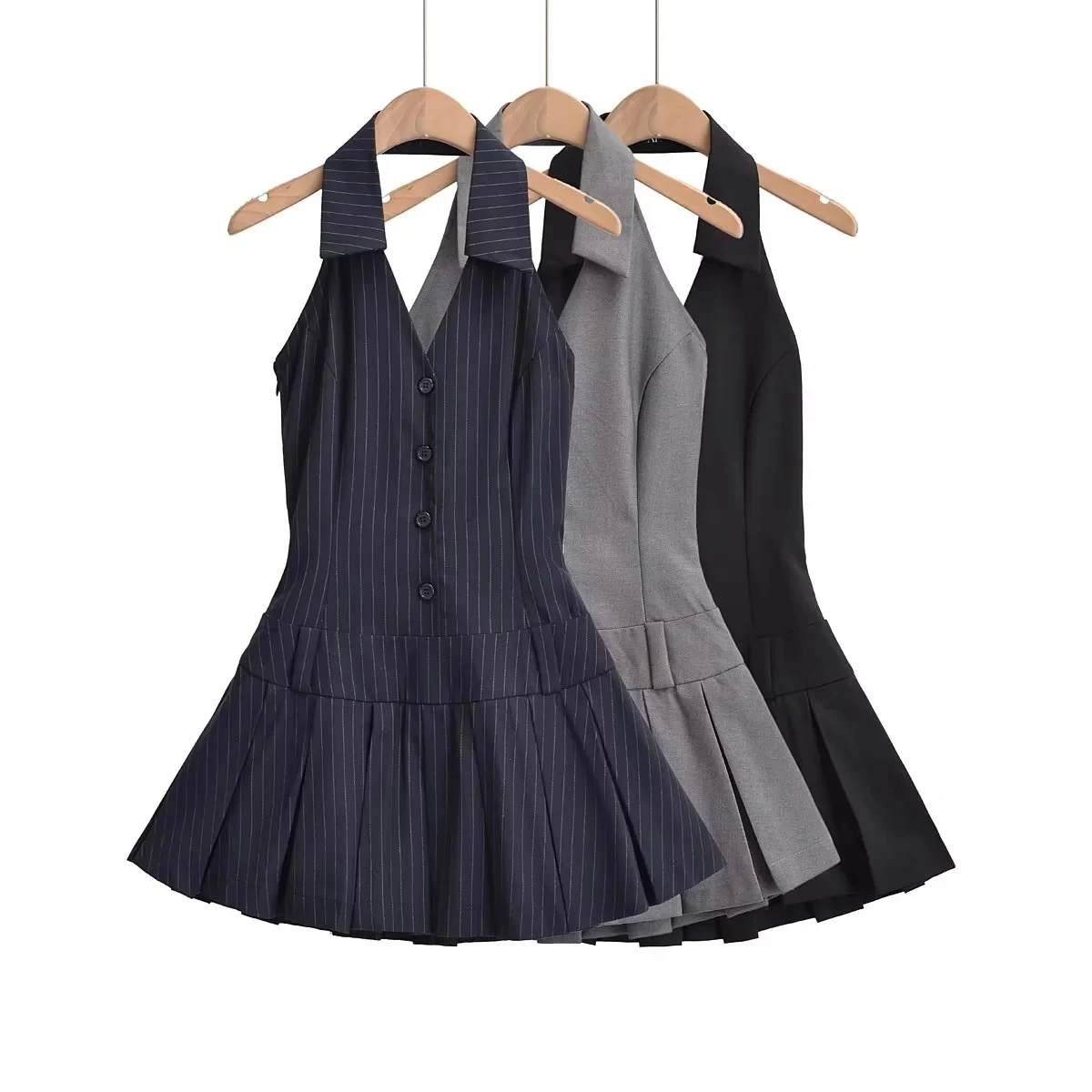 Title 10, Artistic V-neck Halter Striped A-Line Skirt Low...