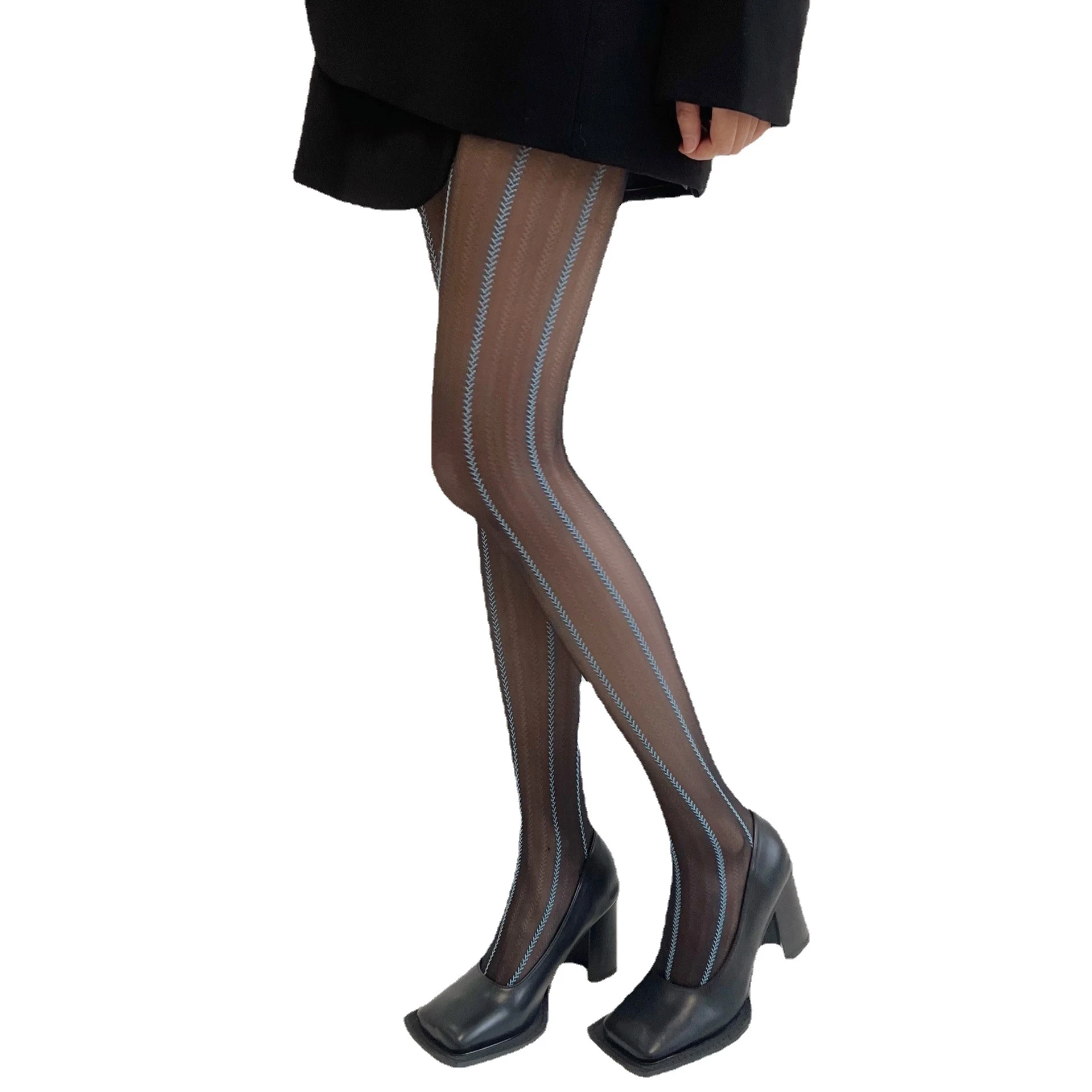Title 6, Vertical Pattern Blue Wheat Lifting Stockings