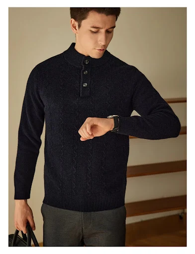 Title 5, Mens Half-High Collar Button Sweater 2024 Autu...
