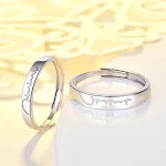 Anel de casal estudantil de prata 925 com coração criativo e design ECG, perfeito para expressar amor e carinho de forma original. — foto 6