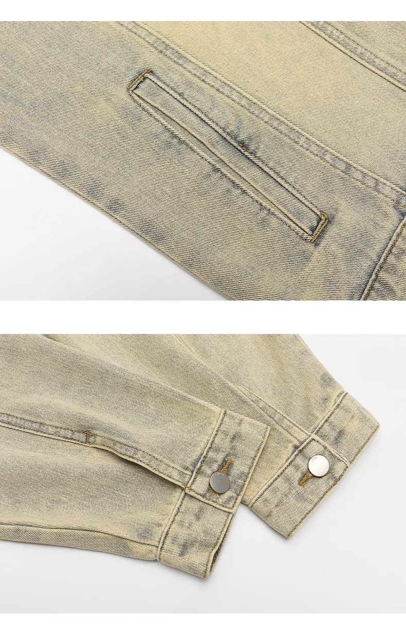 Title 19, Jaqueta jeans americana retrô lavada outono e i...