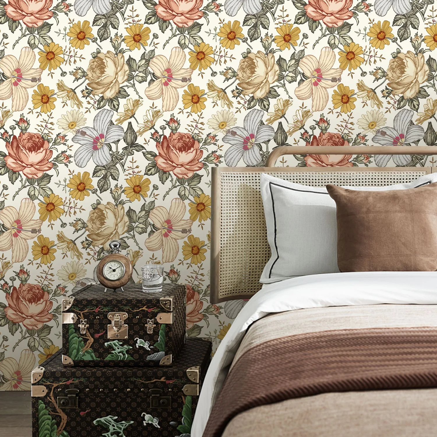 Retro Floral Self-adhesive Bohemian Wallpaper Transform your space with this easy-to-apply wallpaper, creating a vibrant — photo 3