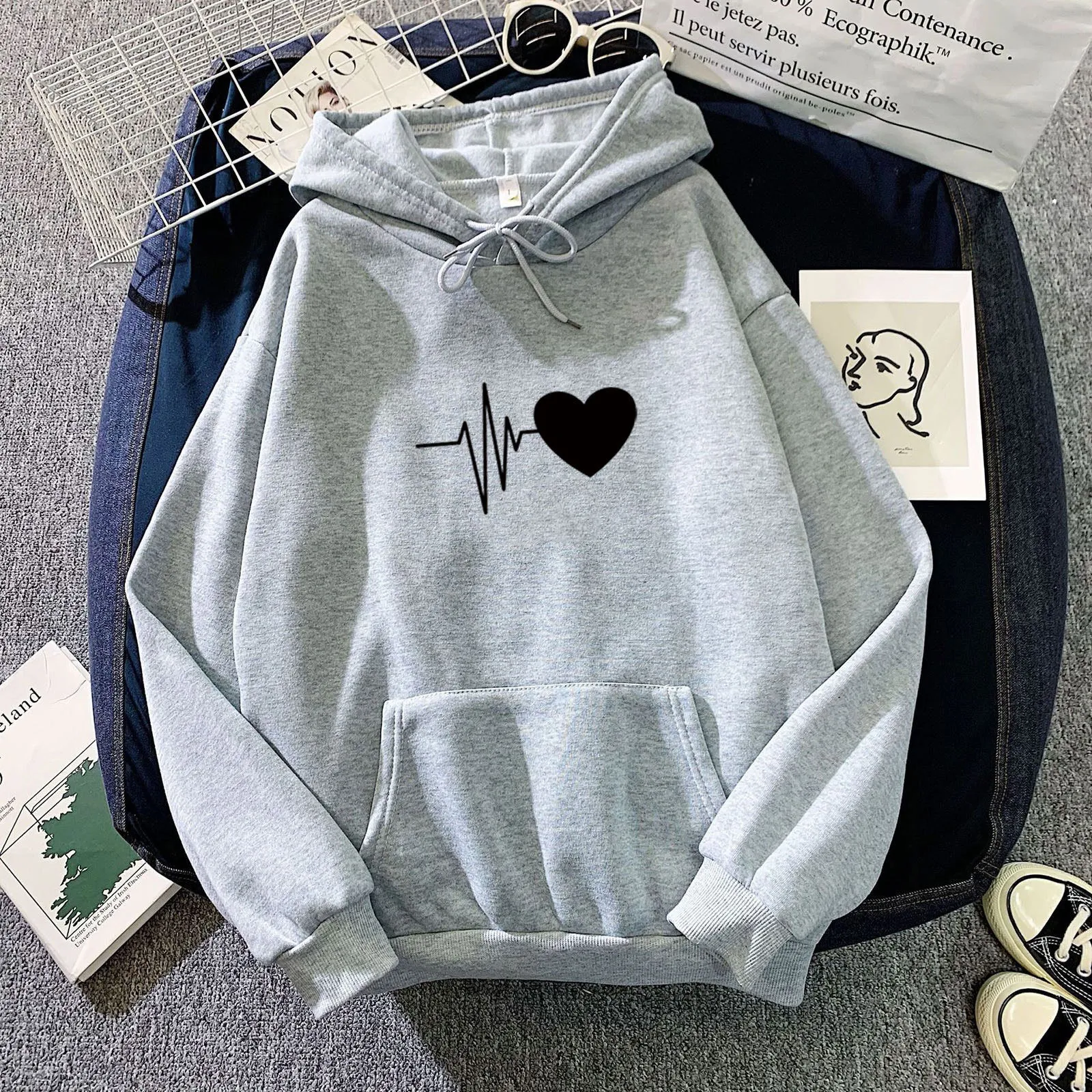 Moletom com capuz de veludo plus size feminino, roupas de outono inverno, casaco solto, estilo europeu e americano, conforto e aquecimento. — foto 21