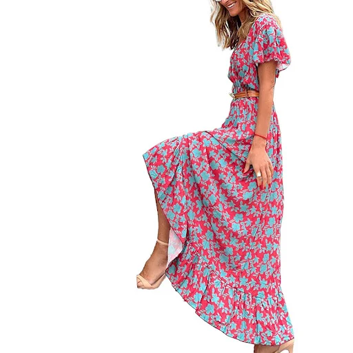 Title 10, Fashion Printed V-neck Casual Irregular Dress