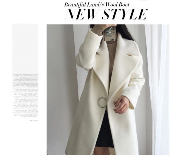 Title 2, White mid-length cocoon woolen coat with large ...