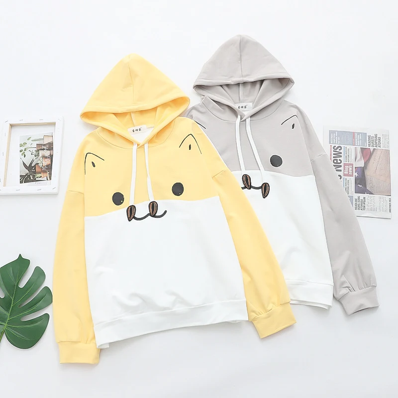 Suéter con capucha holgado con estampado de gato de dibujos animados, estilo universitario japonés — foto 8