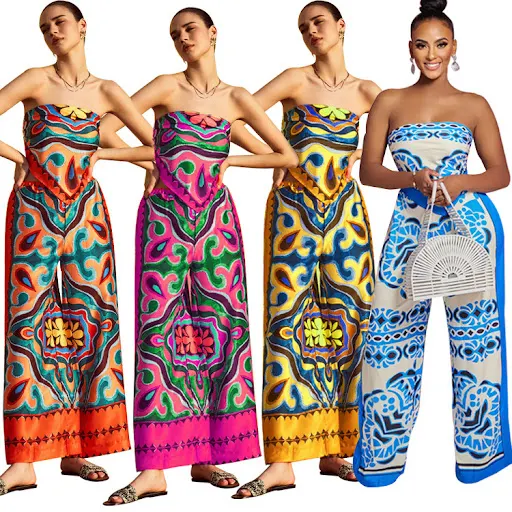 Title 4, Printed Tube Top Apron Trousers Suit