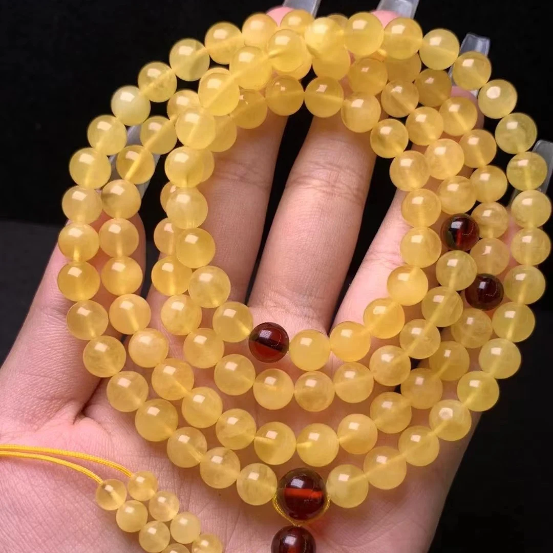 Colar de Cera de Abelha Natural 108 Contas Amarelo "Gordura de Frango" Joia. Propriedades calmantes, bem-estar, beleza natural, amuleto. — foto 1
