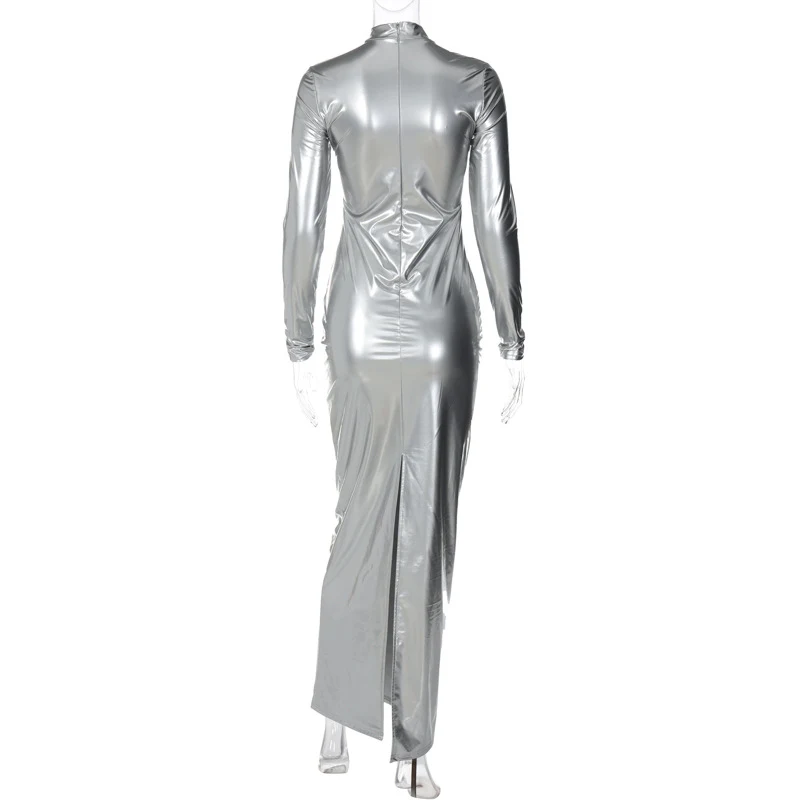 Slim Fit Zip Back Split Long Sleeve Dress. Flattering design, comfortable fit, and elegant style. Perfect for a night ou — photo 6