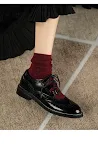 Mocassins femininos com cadarço, couro envernizado entalhado com cores combinando, estilo retrô francês, elegância e conforto. — foto 4