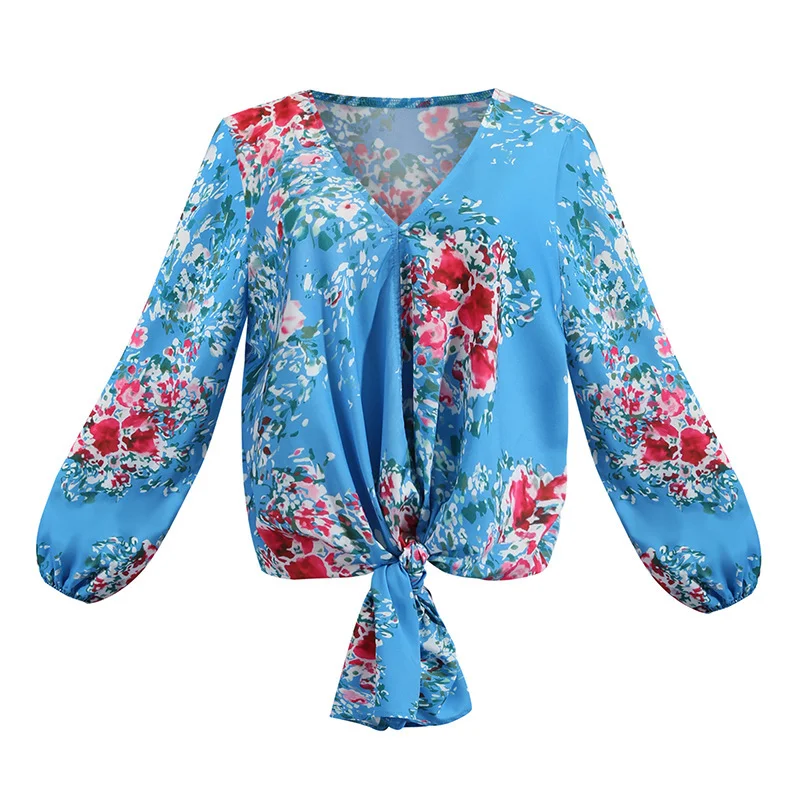 Title 4, V-Neck Long Sleeve Knot Print Vintage Top. Achi...