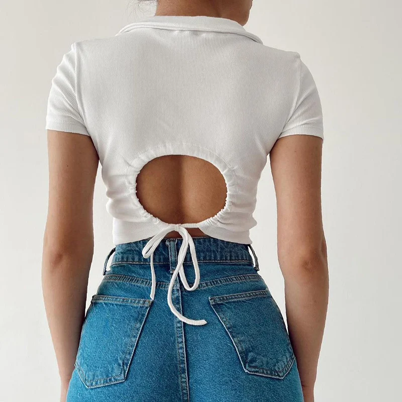 Title 3, Camiseta feminina casual com gola POLO e decote...