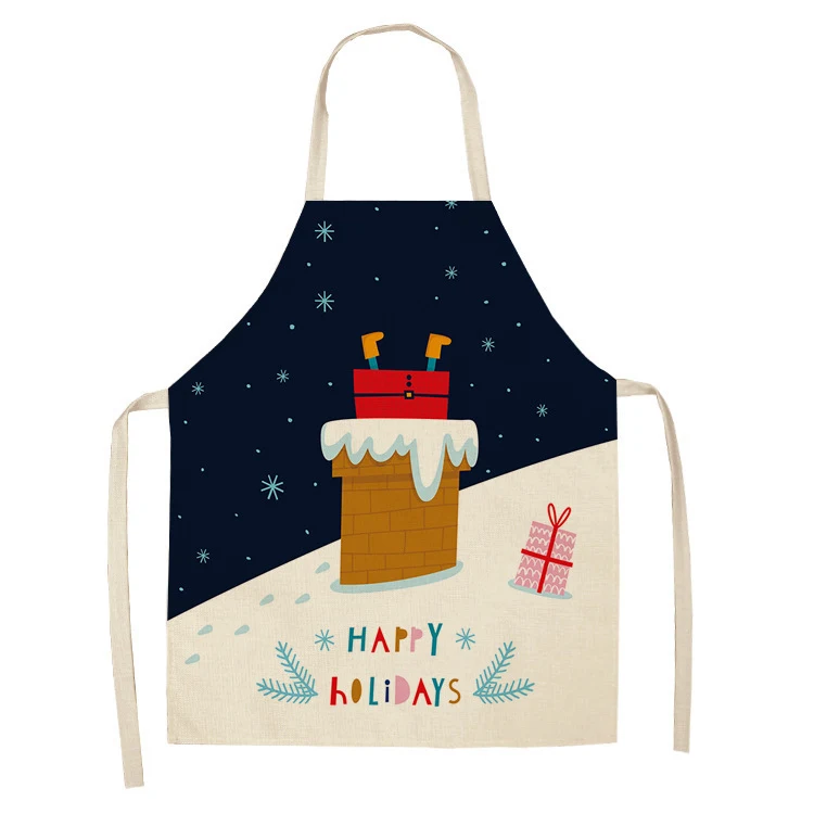 Cartoon Christmas Elk Santa Claus Printed Linen Sleeveless Apron, perfect for festive cooking and baking and keeping you — photo 13