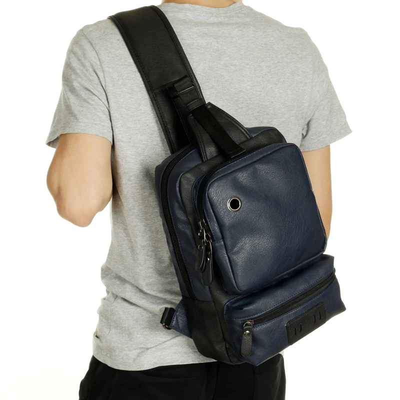 Mochila de couro Mo Tis masculina, tendência coreana, casual, esportiva, para atividades ao ar livre, bolsa de peito, pasta — foto 2